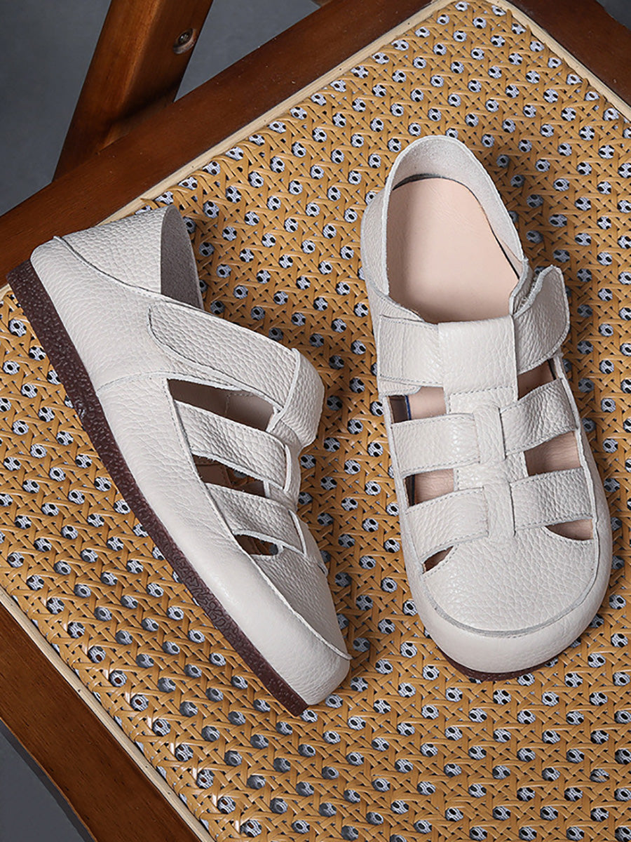 Women Summer Pure Color Genuine Leather Spliced Sandals