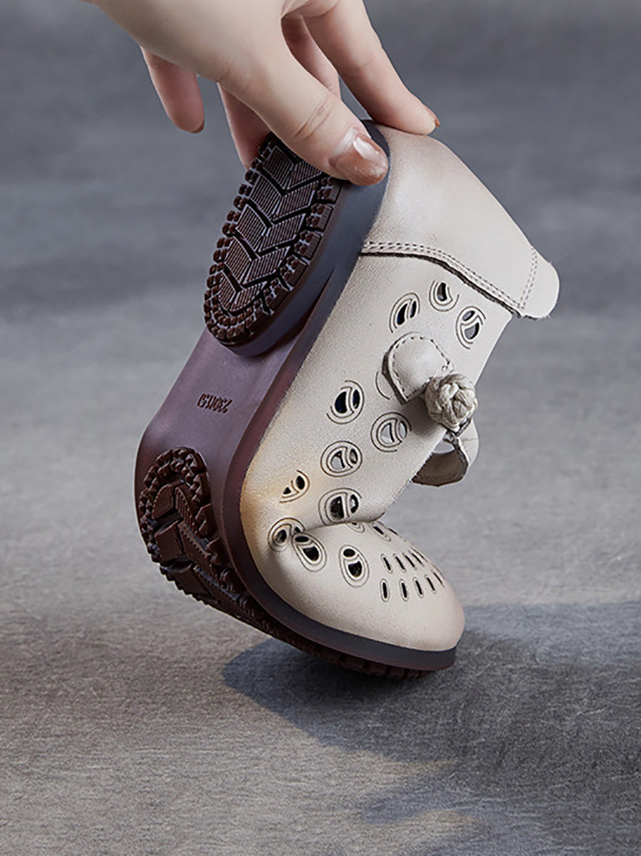 Women Summer Genuine Leather Hollow Out Low Heel Shoes