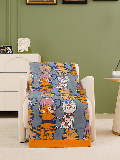 100%Cotton Queen Bedcover Cur Cat Sofa Blanket