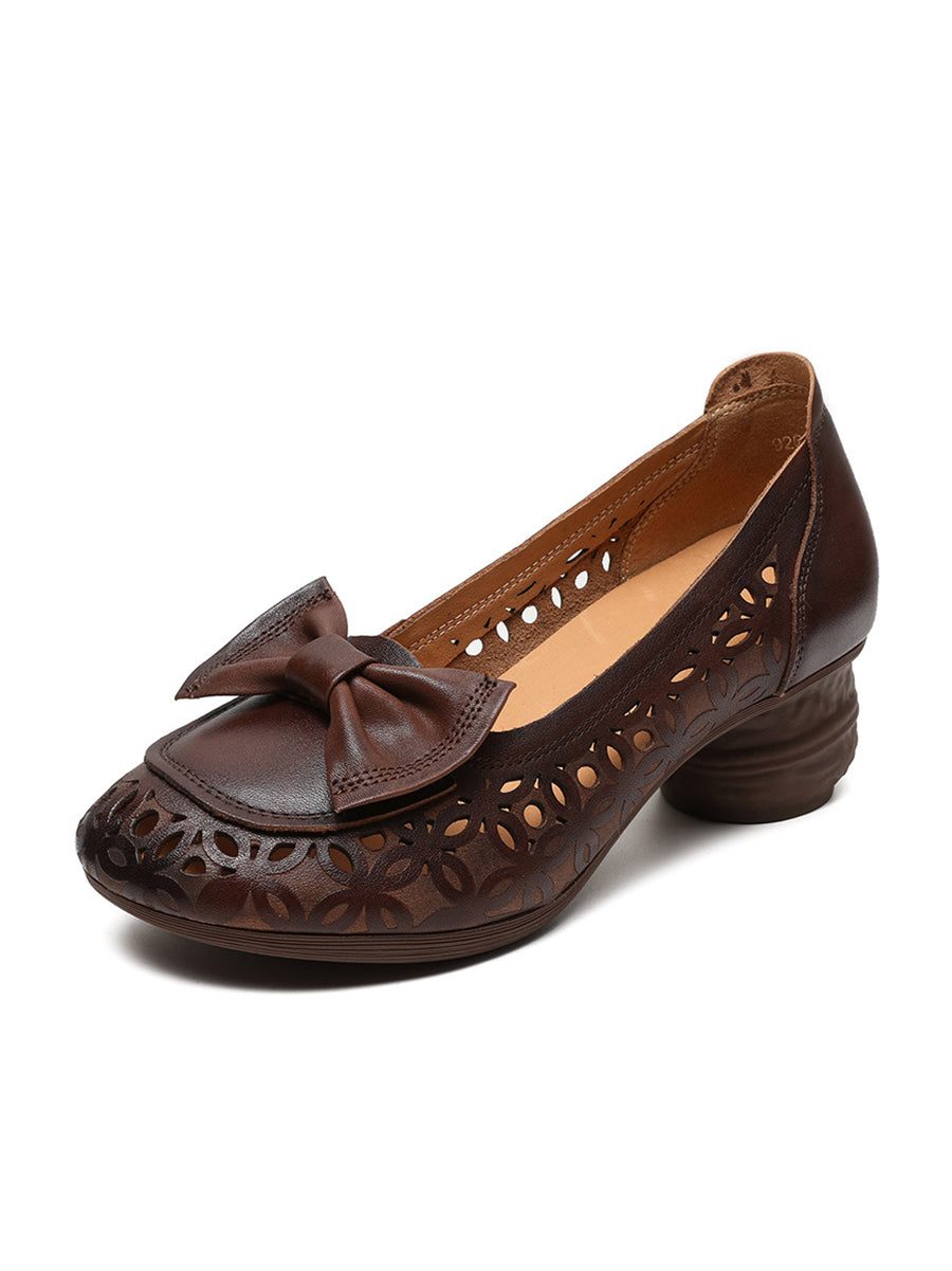 Women Summer Leather Flower Hollow Out Bowknot Shoes