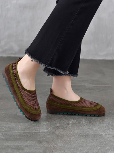 Women Summer Casual Leather Mesh Flat Shoes