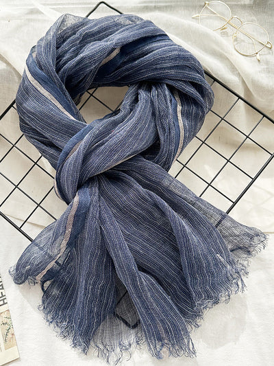 Women Summer Stripe Tassel Linen Shawl Scarf