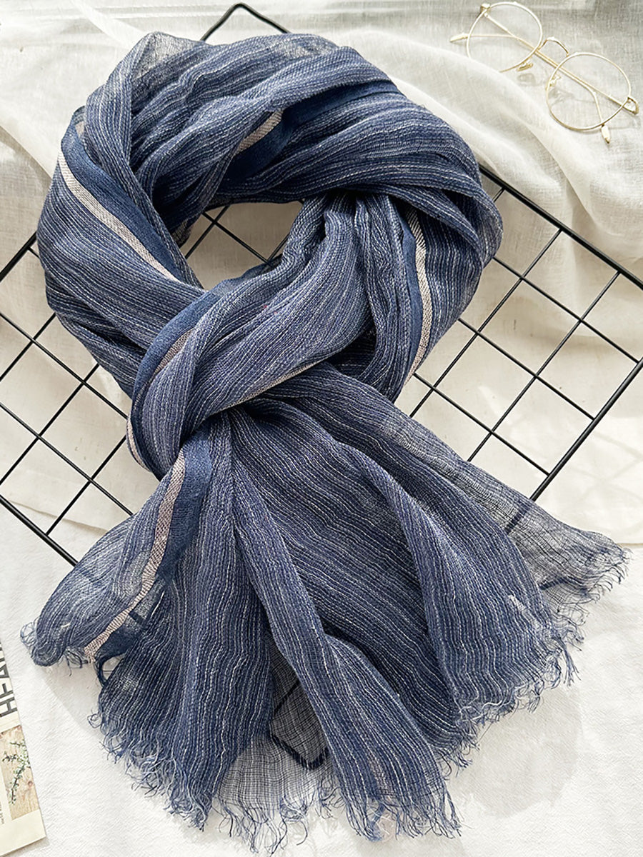 Women Summer Stripe Tassel Linen Shawl Scarf