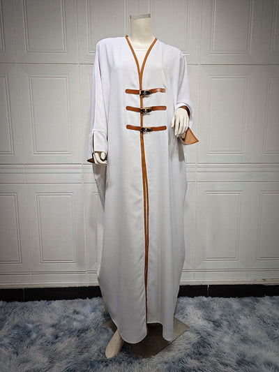Loose Contrast Color Muslim Split-Joint V-neck Cover-Ups Tops Muslim Abaya