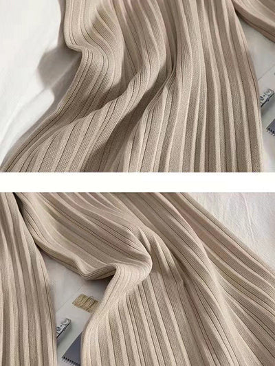 Loose Knitting Raglan Sleeve Solid Color V-Neck Sweater Top + Pants Two Pieces Set