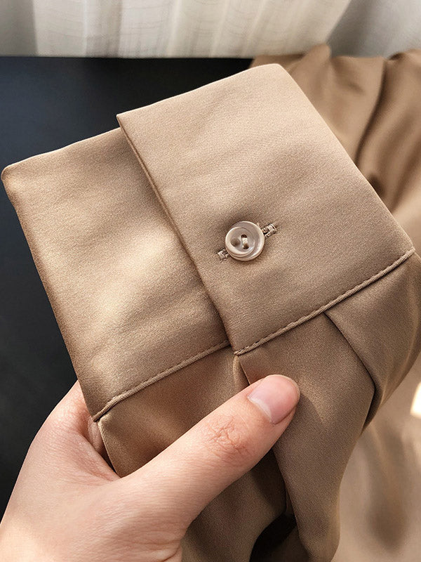 Simple Solid Color Satin Chiffon Long Sleeve Blouse