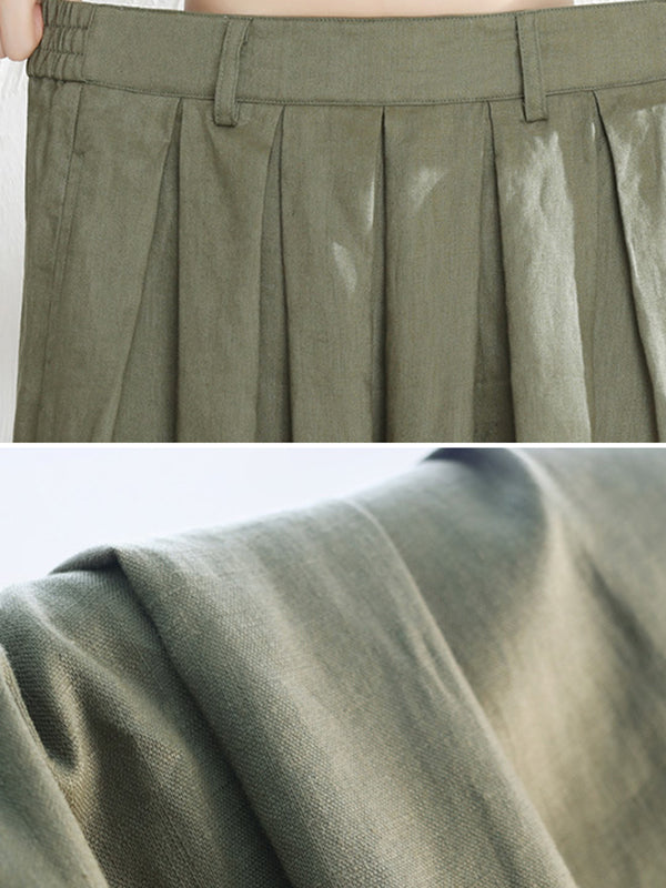 5 Colors Loose Solid Color Ramie Cotton Wide Leg Pants