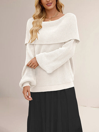 Long Sleeves Loose Solid Color Split-Joint Round-Neck Sweater Tops