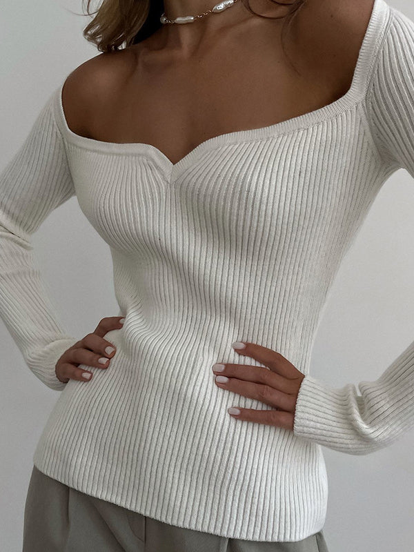 Urban Skinny Solid Color Square-Neck Sweater Tops