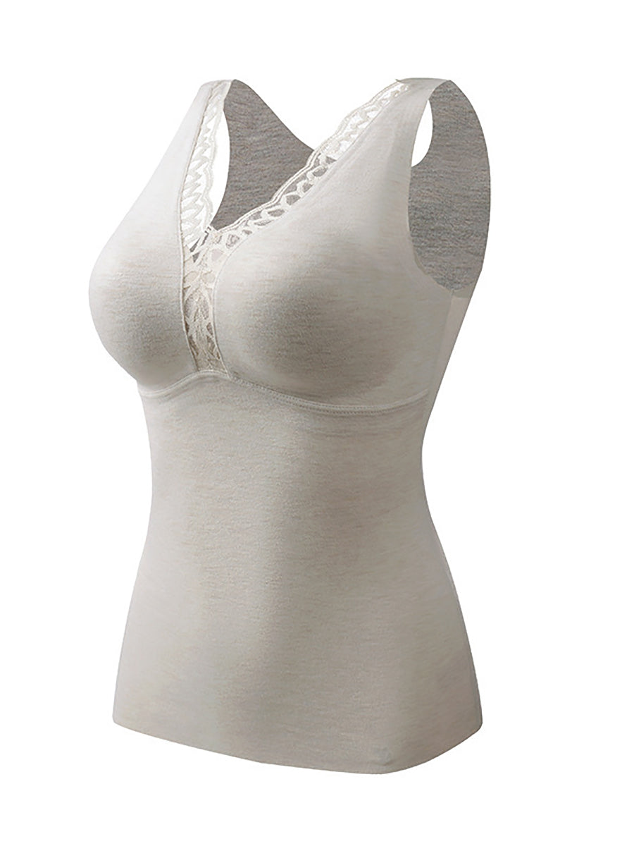 Women Winter Warm V-Neck Lace With Bra Pad Base