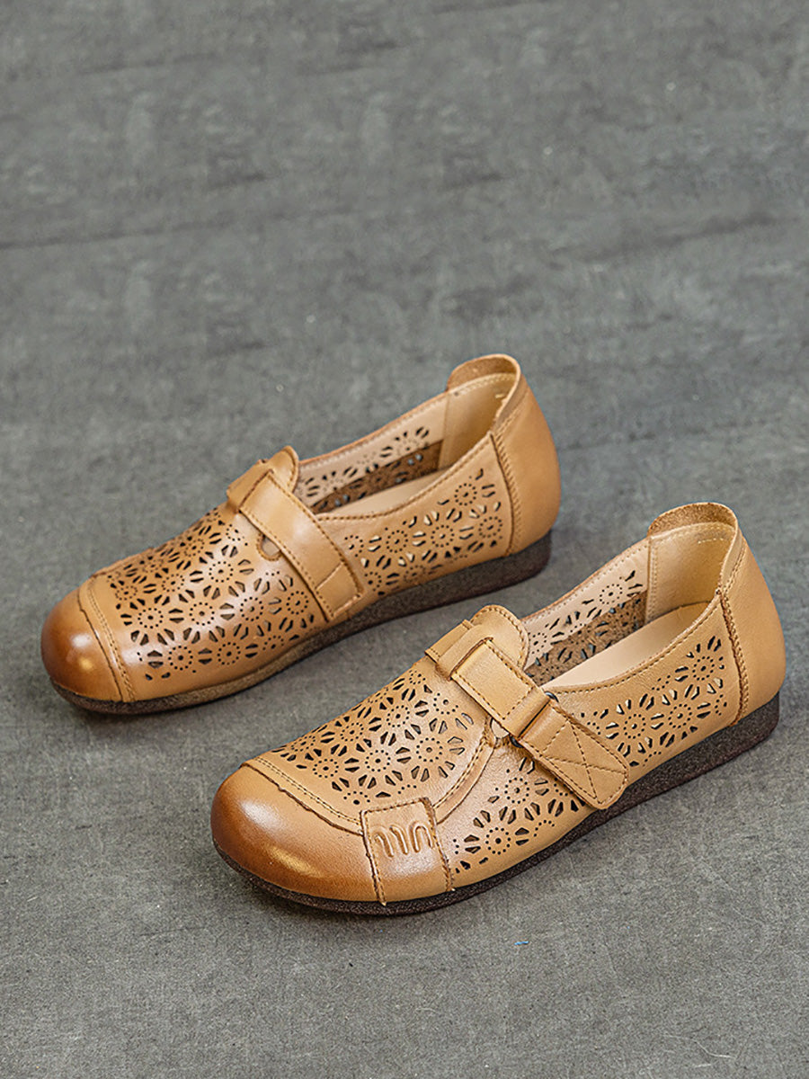 Women Summer Hollow Out Leather Low Heel Shoes