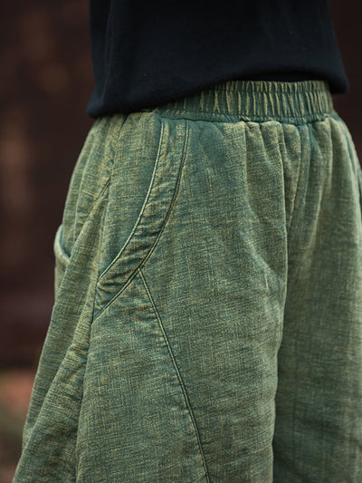 Women Vintage Autumn Solid Spliced Padded Harem Pants