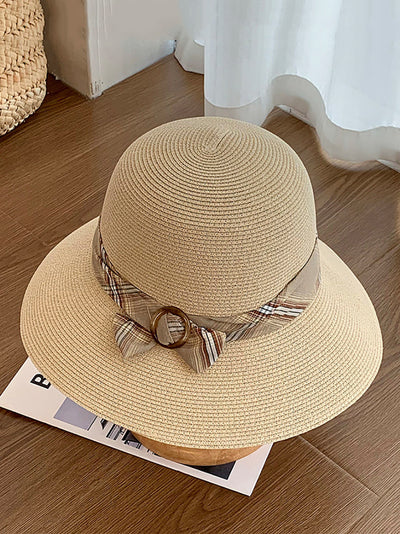 Women Summer Casual Ribbon Straw Hat