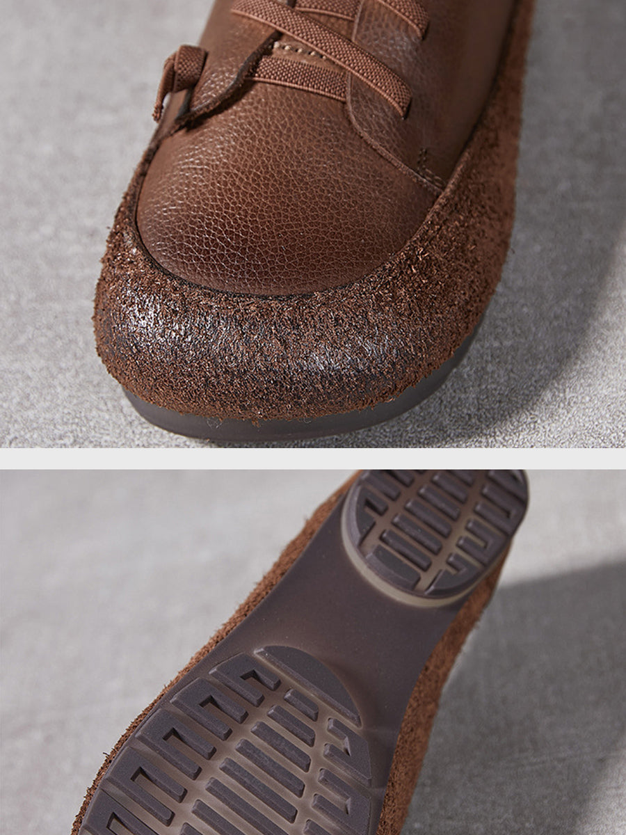 Women Vintage Leather Spliced Low Heel Shoes