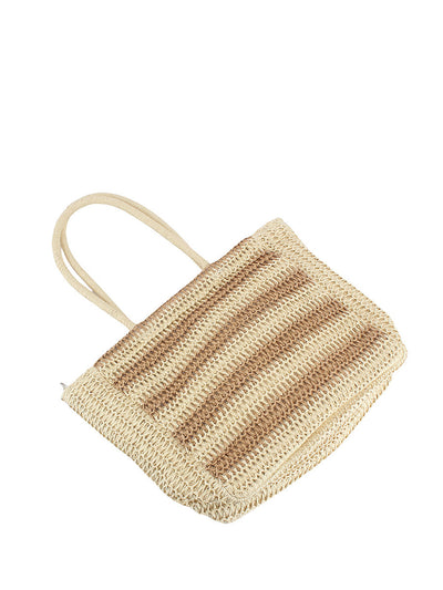 Women Fashion Colorblock Straw Weave Shoulder Bag