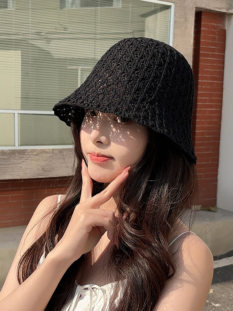 Women Summer Weave Hollow Out Bucket Hat