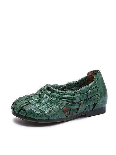 Women Summer Casual Leather Weave Low Heel Shoes