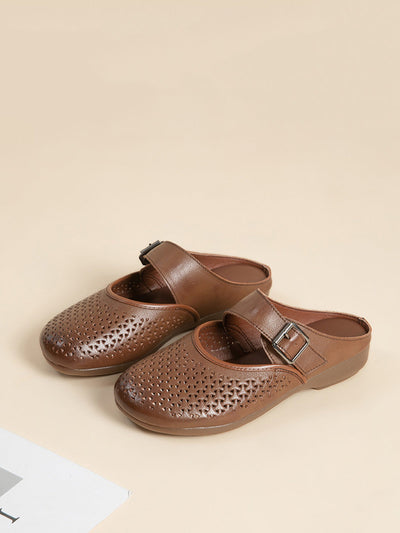 Women Vintage Genuine Leather Low Heel Slippers