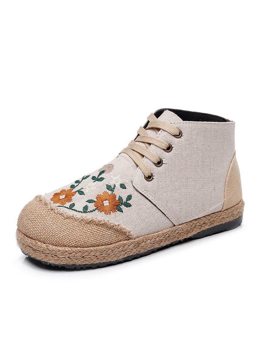 Women Autumn Ethnic Linen Embroidery Cloth Boots