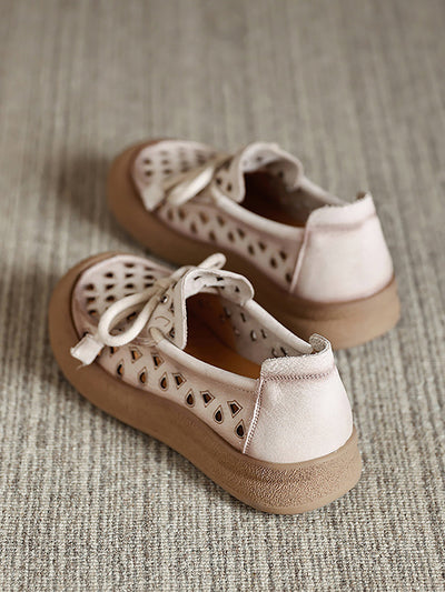 Women Summer Genuine Leather Hollow Out Flat Shoes