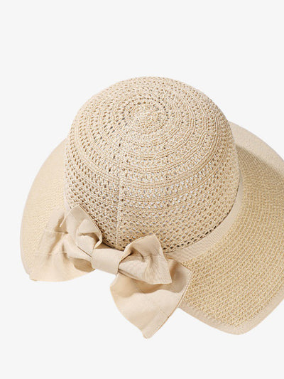 Women Summer Bowknot Straw Weave Sunproof Hat