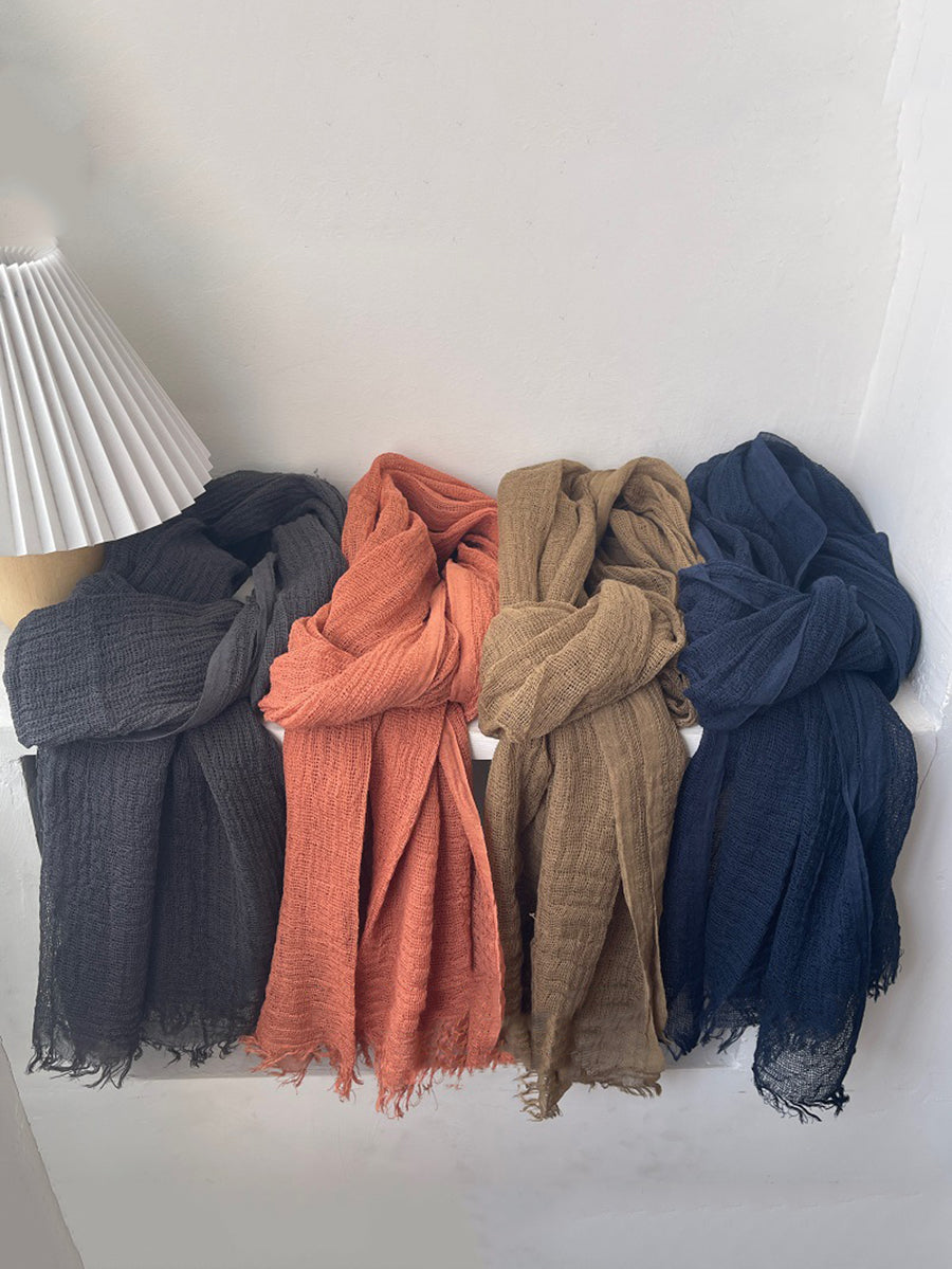 Women Vintage Pure Color Tassel Shawl Scarf