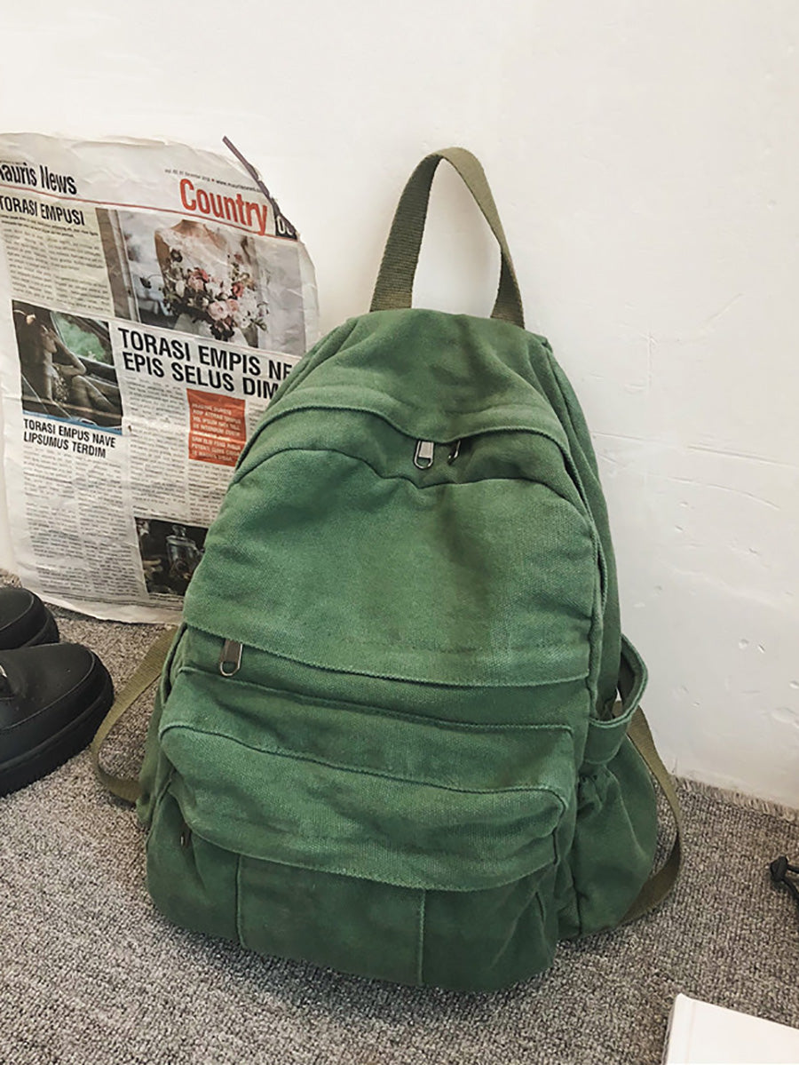 Women Casual Pure Color Canvas Backpack