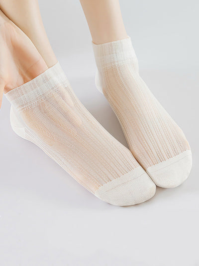 5 Pairs Women Summer Thin Pure Color Socks