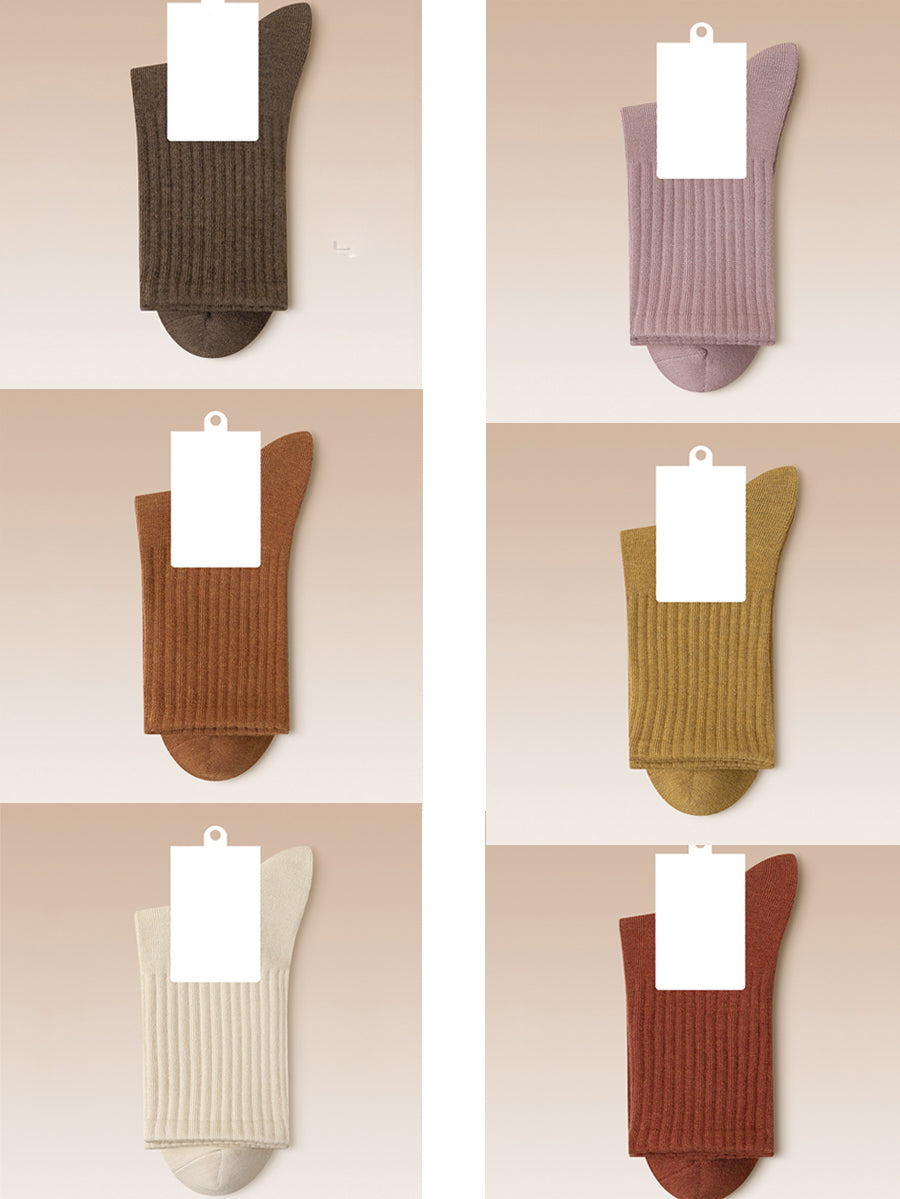 6 Pairs Women Solid Winter Cotton Socks