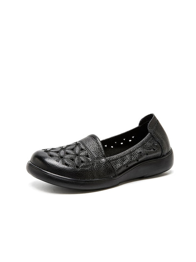 Women Summer Soft Leather Flower Mid Heel Shoes