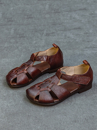 Women Summer Soft Leather Spliced Sandals