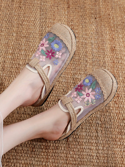 Women Summer Flower Embroidery Slippers