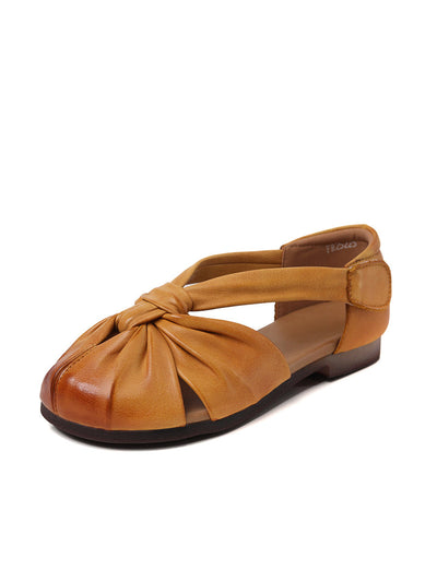 Women Summer Vintage Genuine Leather Spliced Sandals