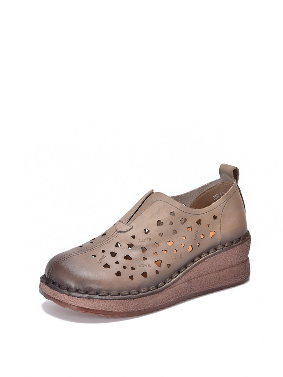 Women Summer Hollow Out Leather Platform Shoes