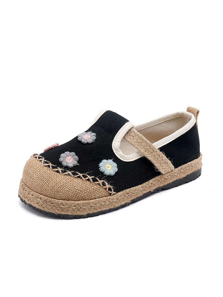 Women Artsy Summer Flower Embroidery Linen Shoes