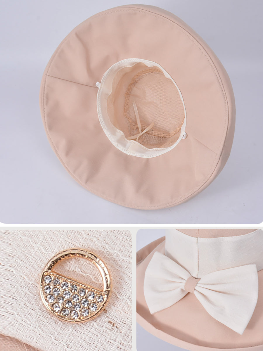 Women Summer Sunproof Colorblock Bowknot Hat