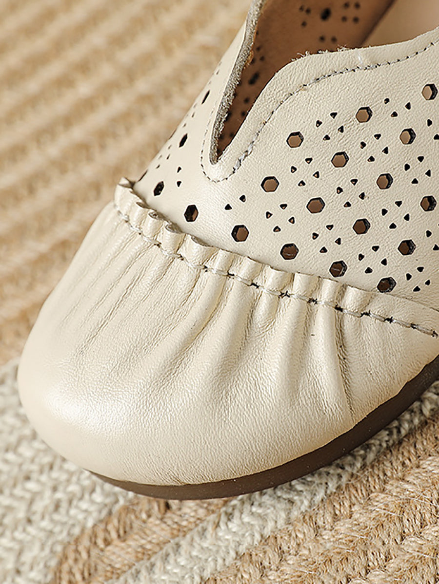 Women Casual Genuine Leather Hollow Out Low Heel Shoes