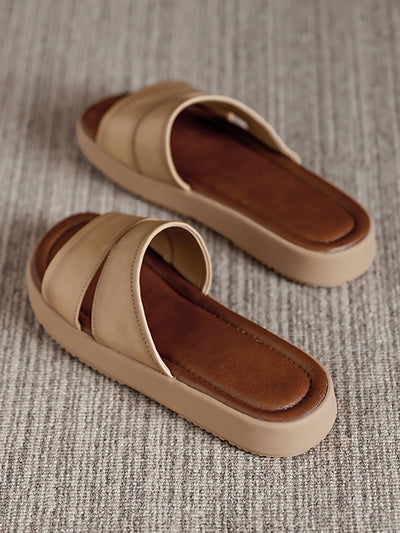 Women Summer Casual Genuine Leather Flat Slippers