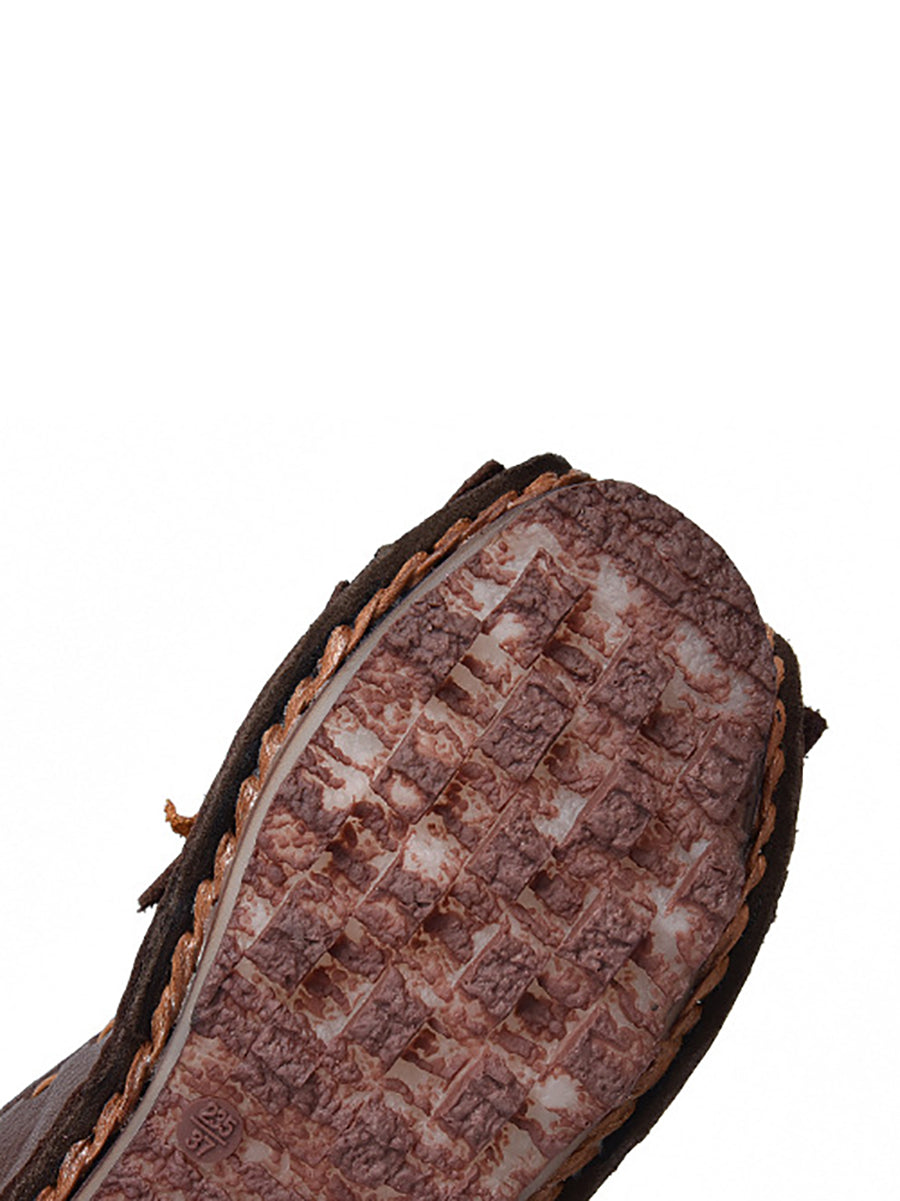 Women Ethnic Colorblock Flower Leather Shoes