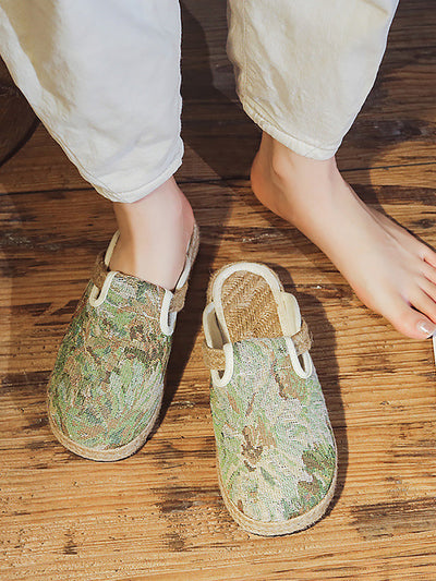 Women Summer Print Linen Flat Slippers