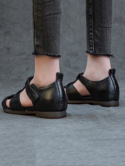 Women Summer Soft Leather Spliced Sandals