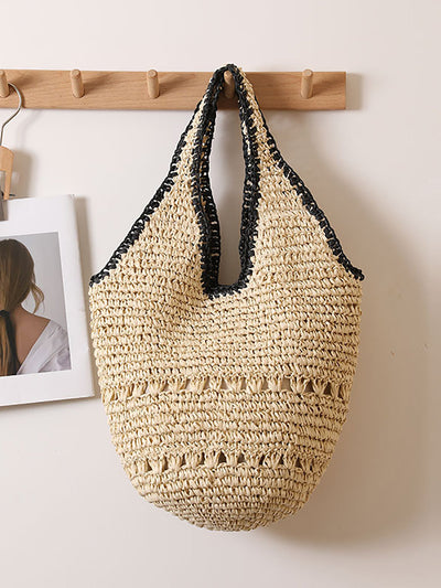 Women Casual Colorblock Weave Bag