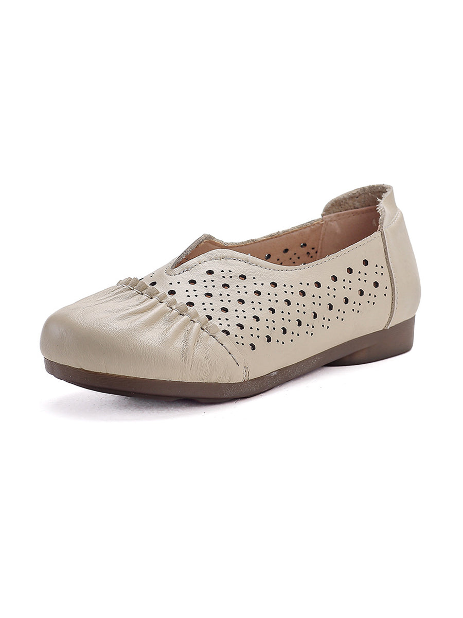 Women Casual Genuine Leather Hollow Out Low Heel Shoes