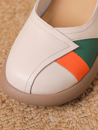 Women Artsy Colorblock Leather Spliced Flat Shoes