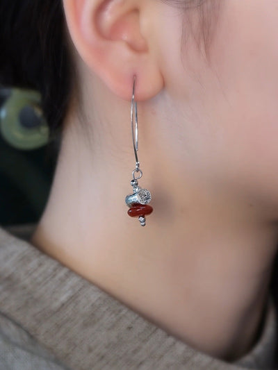 Women Vintage Alloy Red Bead Earrings