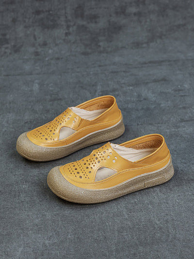 Women Summer Casual Hollow Out Leather Flat Shoes
