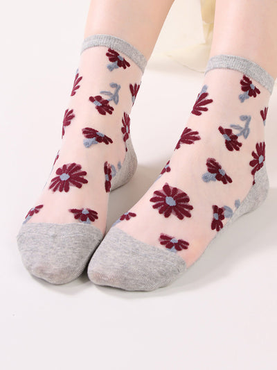 6 Pairs Women Summer Casual Flower Thin Socks