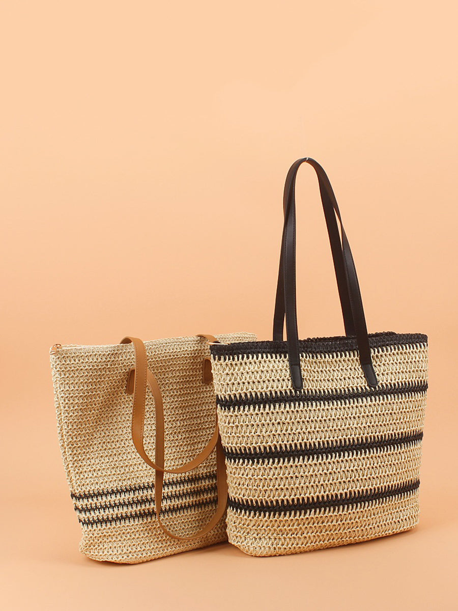 Women Casual Stripe Straw Weave Shoulder Bag