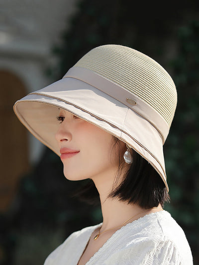 Women Casual Summer Straw Spliced Sunproof Hat
