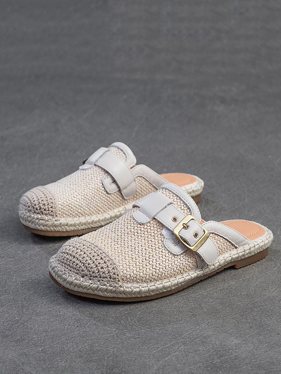 Women Summer Weave Leather Spliced Slippers